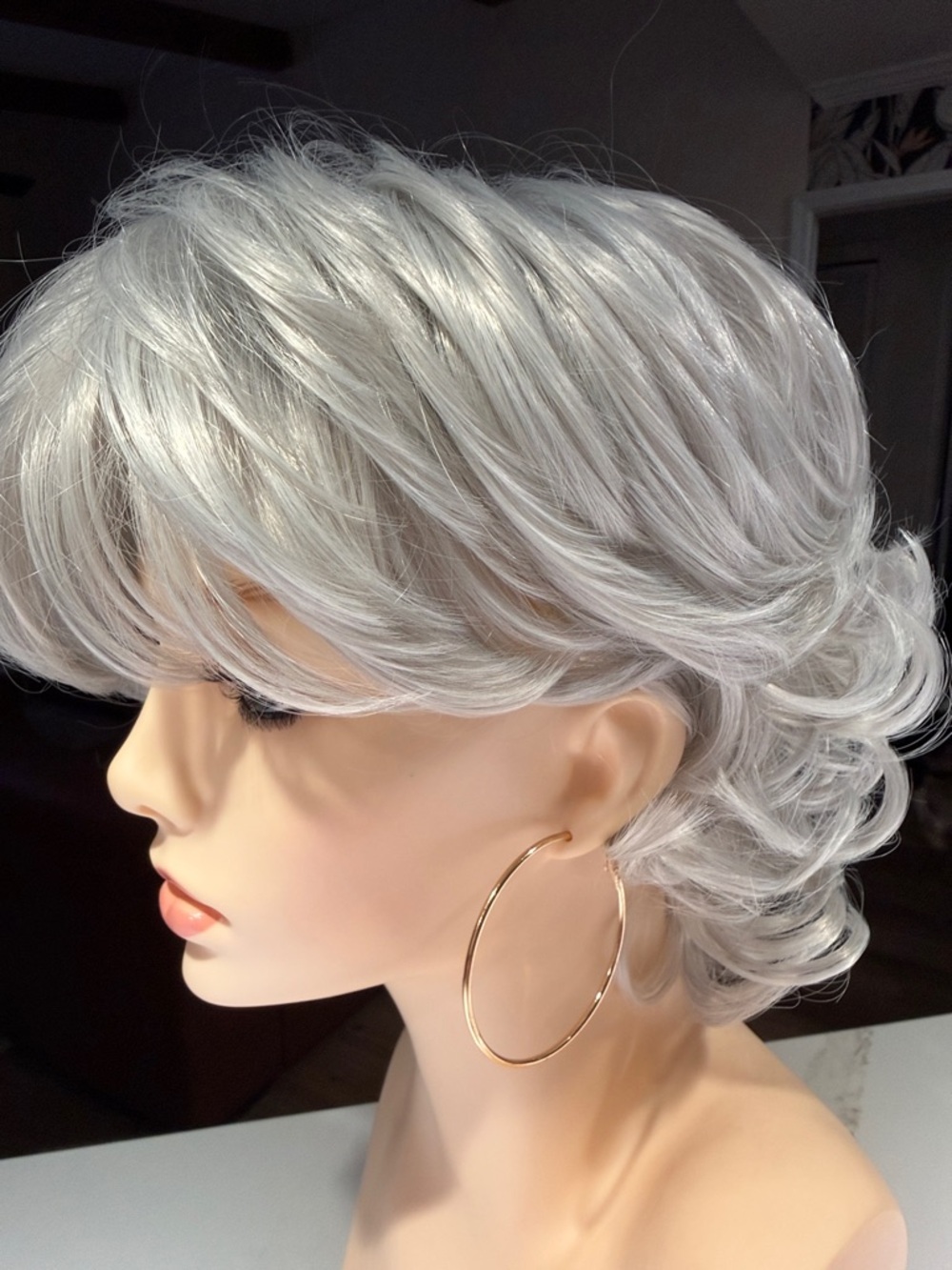 HAIR, Curly Long Pixie, Free Part, Bangs, White/Silver